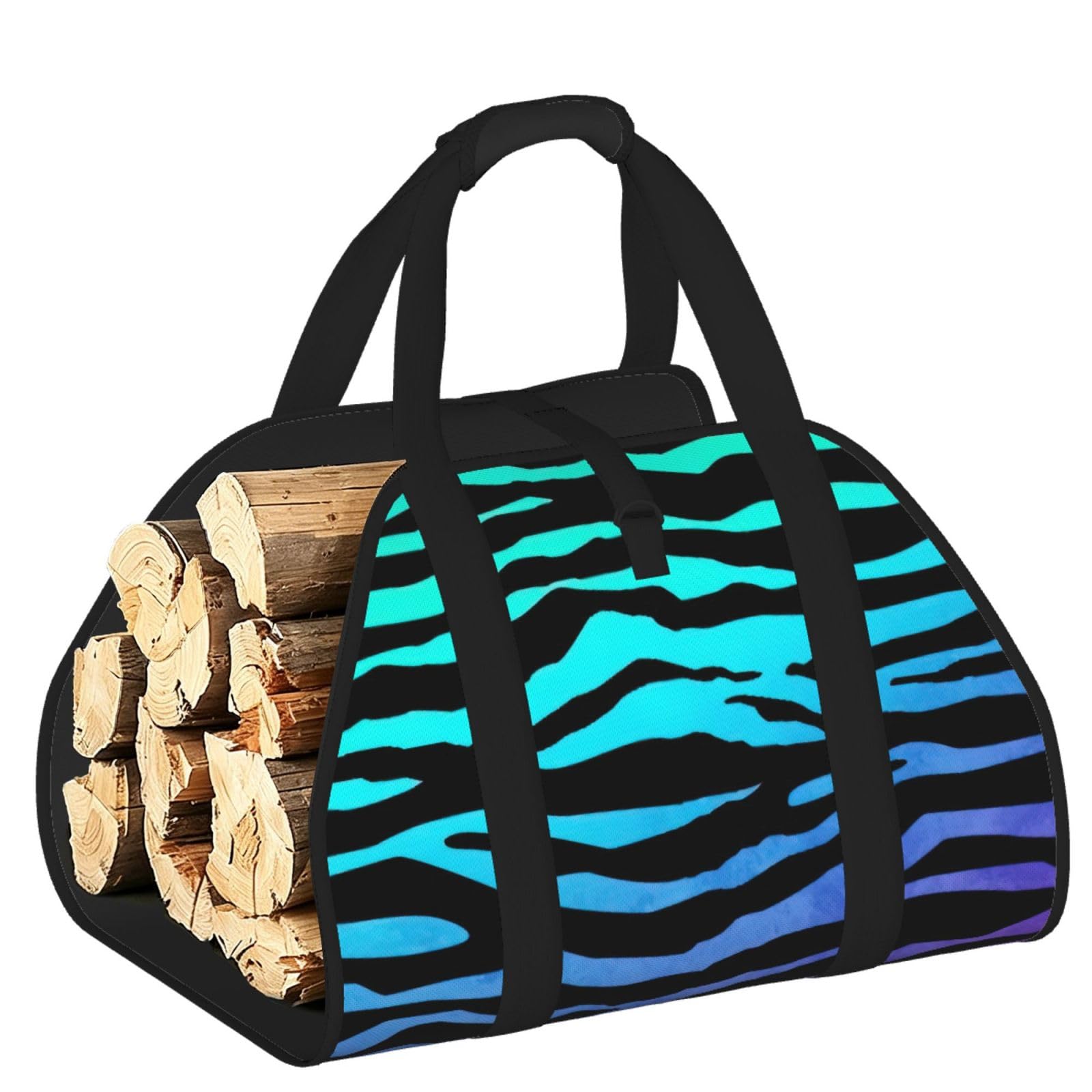 Ayyqwe Black Purple Blue Green Camouflage Zebra Stripes Print Firewood Bag Wood Waterproof Versatile Camping Picnic Storage Daily Home