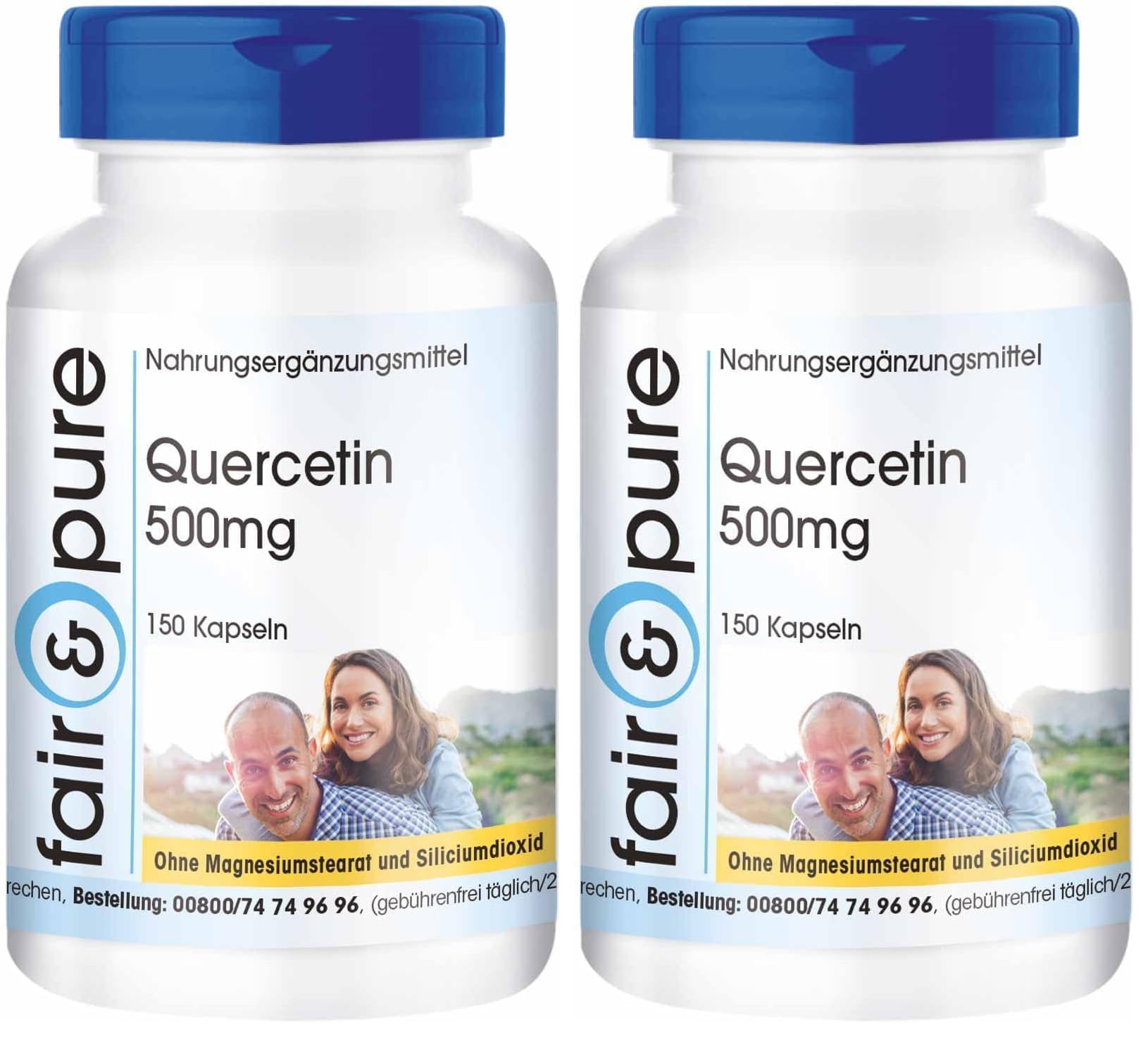 Fair & Pure Quercetin 500mg, 150 Kapseln, hochdosiert, Nahrungsergänzungsmittel vegan ohne Magnesiumstearat, in Deutschland hergestellt (Packung mit 2)