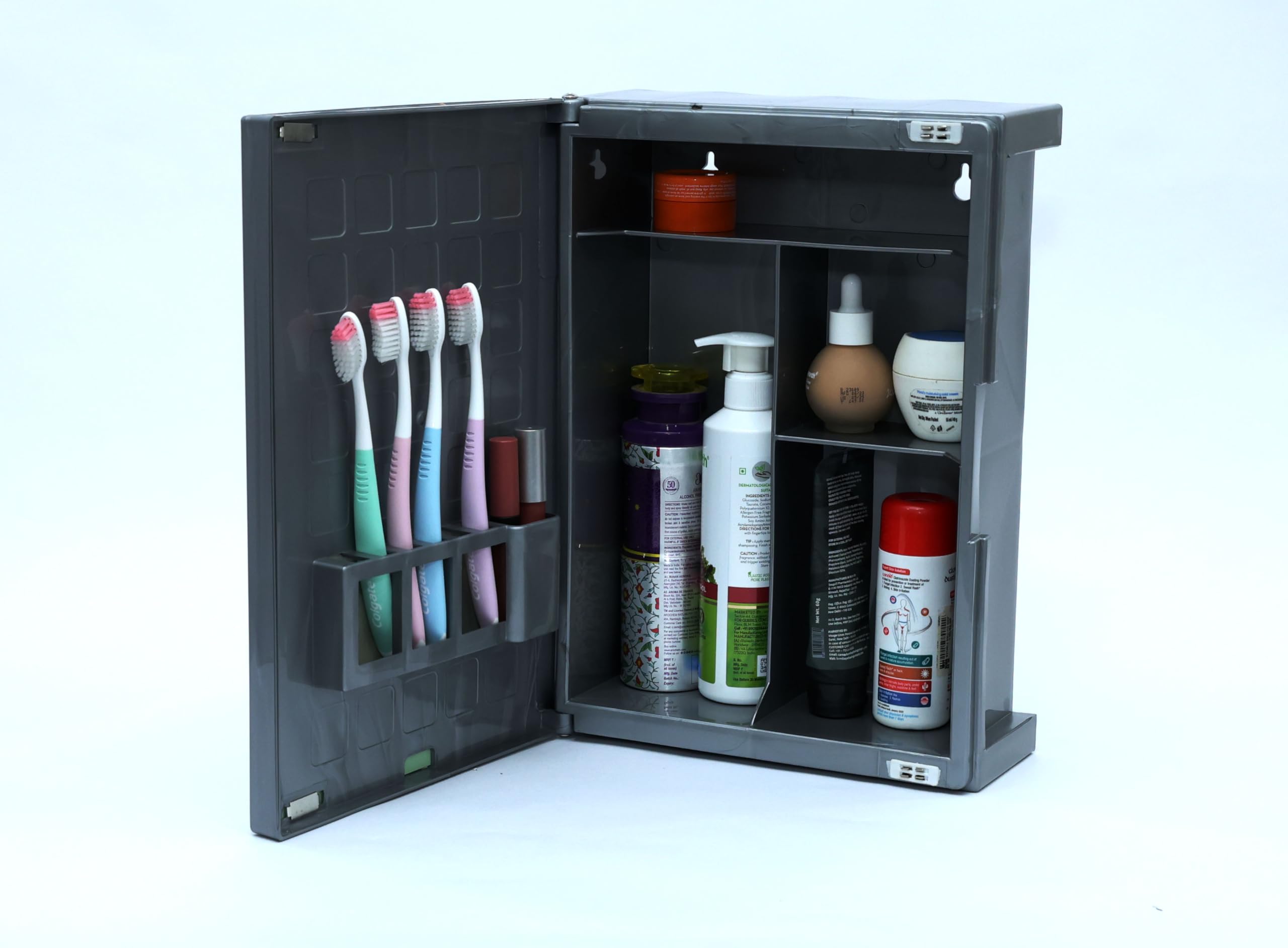 zahab Bathroom Cabinet with Mirror with Magnetic Door Full Framed Mirror Multipurpose, Wall-Mounted Storage Cabinet 4.5 inch Width Silver Grey