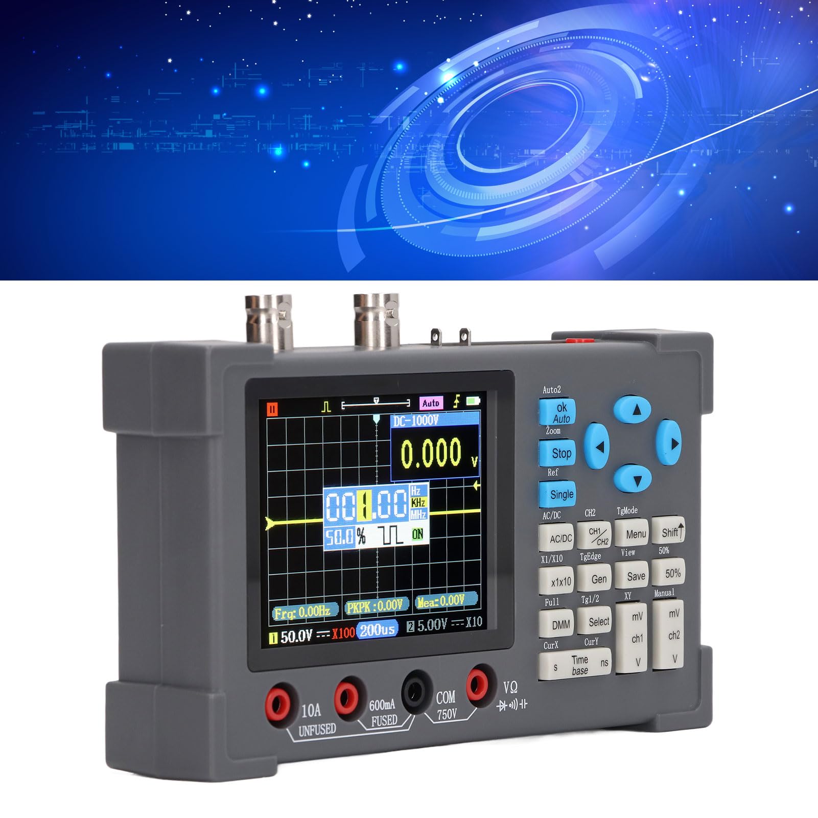 DSO3D12 Oscilloscopio Digitale 3 in 1 con Frequenza di Campionamento 120M, Doppio Canale, Display 3,2 Pollici, Multimetro e Generatore di Segnale Integrati, Batteria