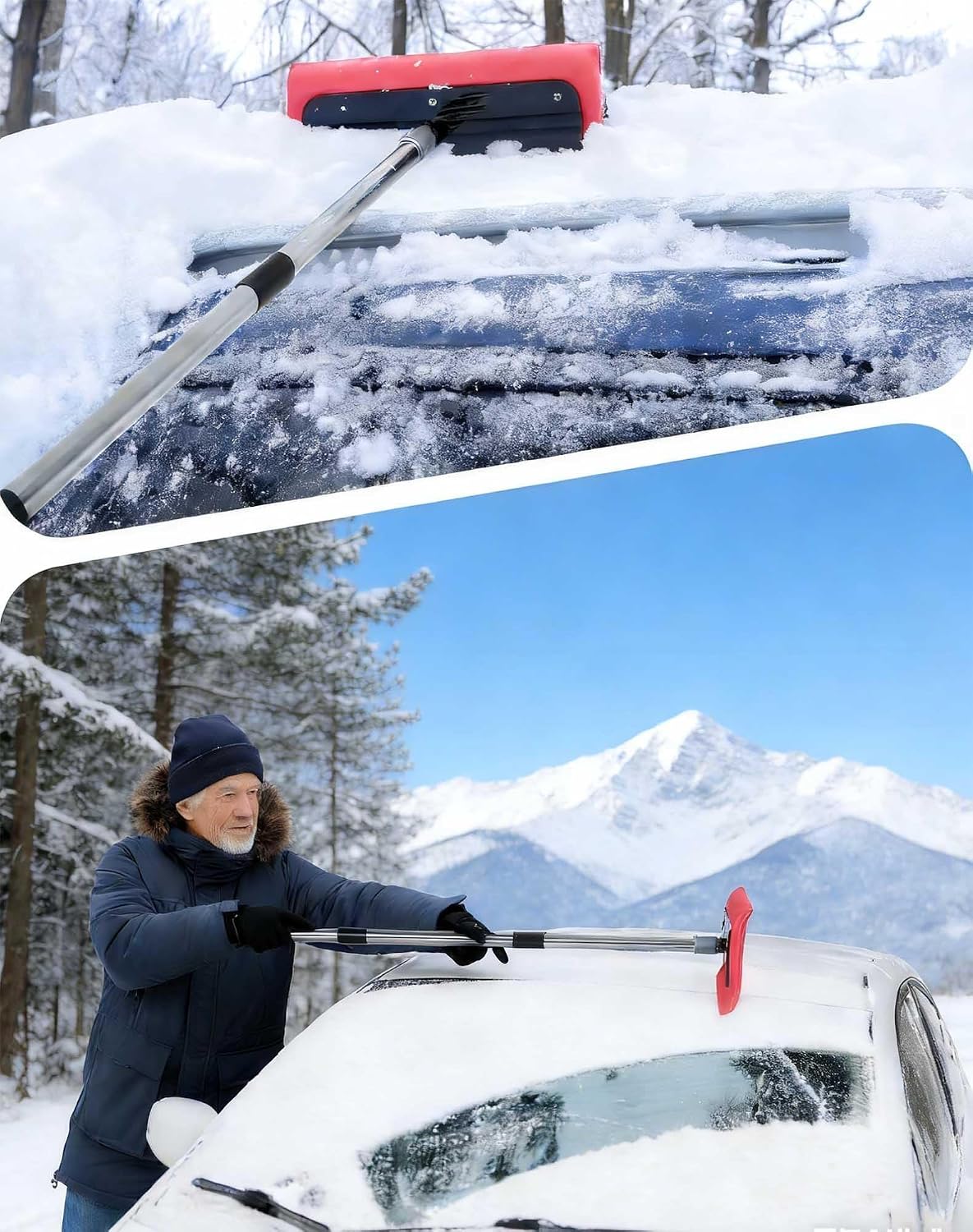 Snow Roof Rake, 15.7 Inch Width/6.5 Inch Depth Snow Foam Broom Scraper for Snow Removal, Adjustable Telescoping Snow Roof Rake for Vehicles, Roofs Gutters, No Ice Dams (110inch)