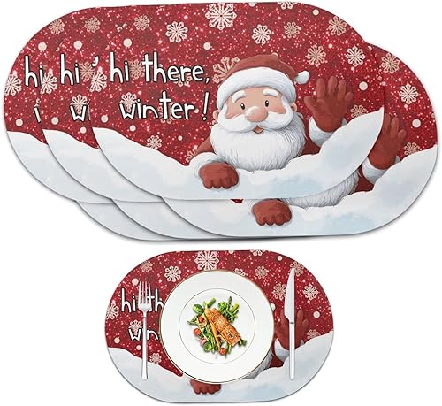 Miniatura 42 de Heat Resistant Placemats Oval Placemats Set of 6 Leather Washable and Wipeable Non Slip Place Mats, Waterproof Modern Dining Table Mats, Oval Floral