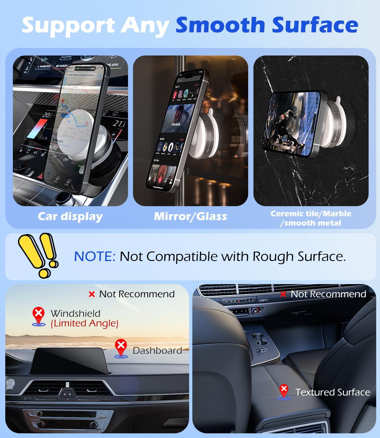 Magnetic Phone Holder Mount with Suction Cup [360° Rotatable] Compatible with MagSafe iPhone for Shower, Kitchen, Gym, Glass, Mirror, Car Display, Any Smooth Surface - White