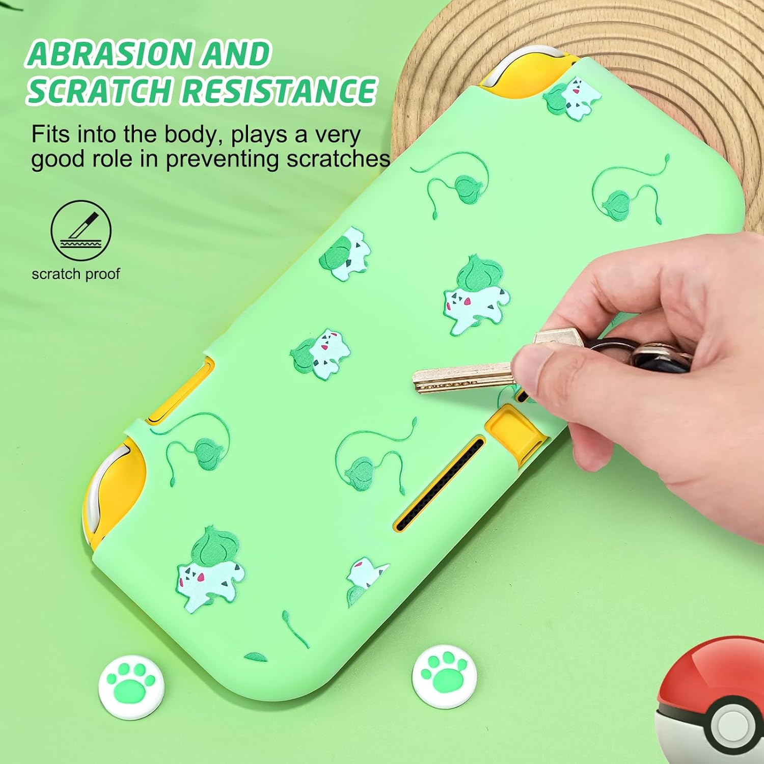 DLseego Case Design for Switch Lite Console 2019, Anti-Slip Shock-Absorption Silicone Protective Soft Carrying Case and Joy Con Controller with 2 PCS Cat Paw Thumb Grips Caps-Green Frogs Animal - Image 6