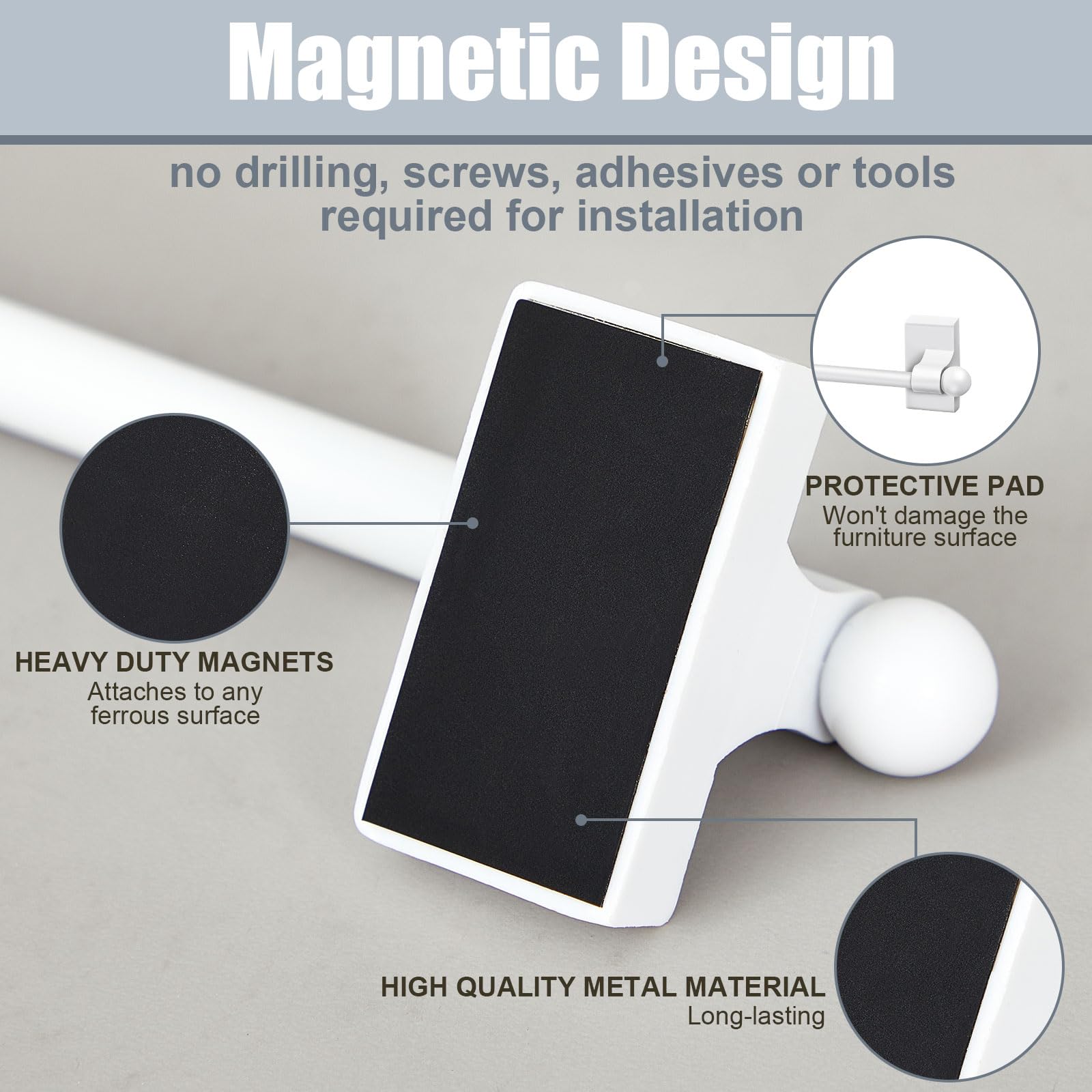 Yaocom Magnetische Gardinenstangen für Metalltüren, 71,1 cm bis 121,9 cm, 1,27 cm, vielseitig verwendbar, verstellbare Magnetstange für Fensterrahmen, Schränke, Kühlschränke, Geschirrspüler, 4 Stück