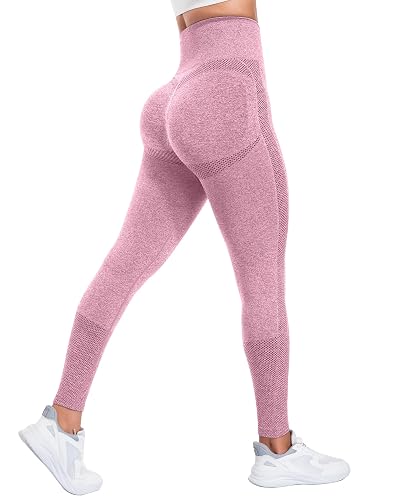 NORMOV Seamless Workout Butt Lifting Leggings - Booty Scrunch Gym Leggings for Women - B-pink - Small