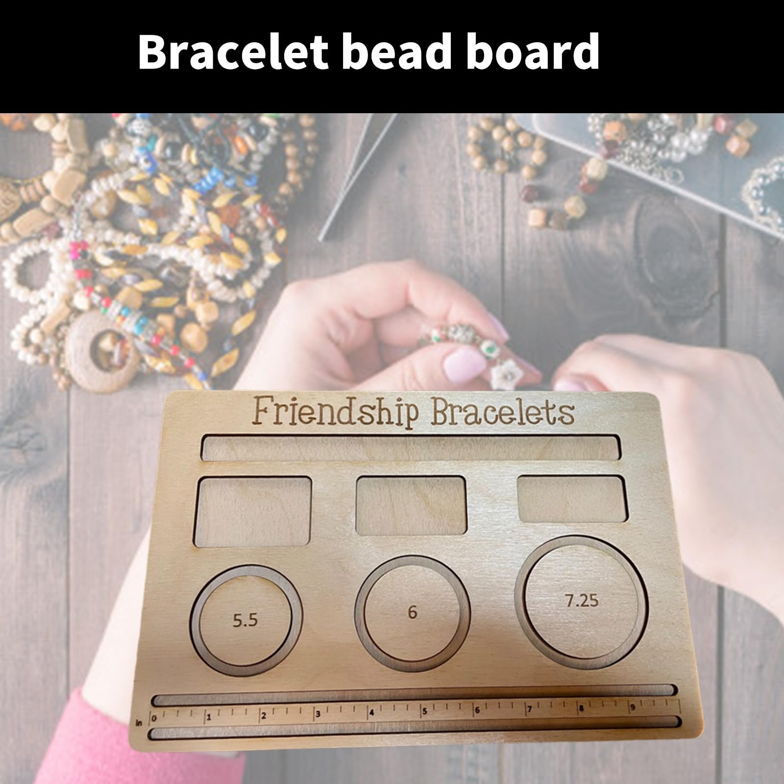 Holzperlenkarte – Schmuckorganisator Mit Rillen & Linealen | Naturholz-Brett 26,3 X 20 Cm Für Perlen, Armbänder & DIY-Projekte | Inkl. Abnehmbarer Transparenter Abdeckung