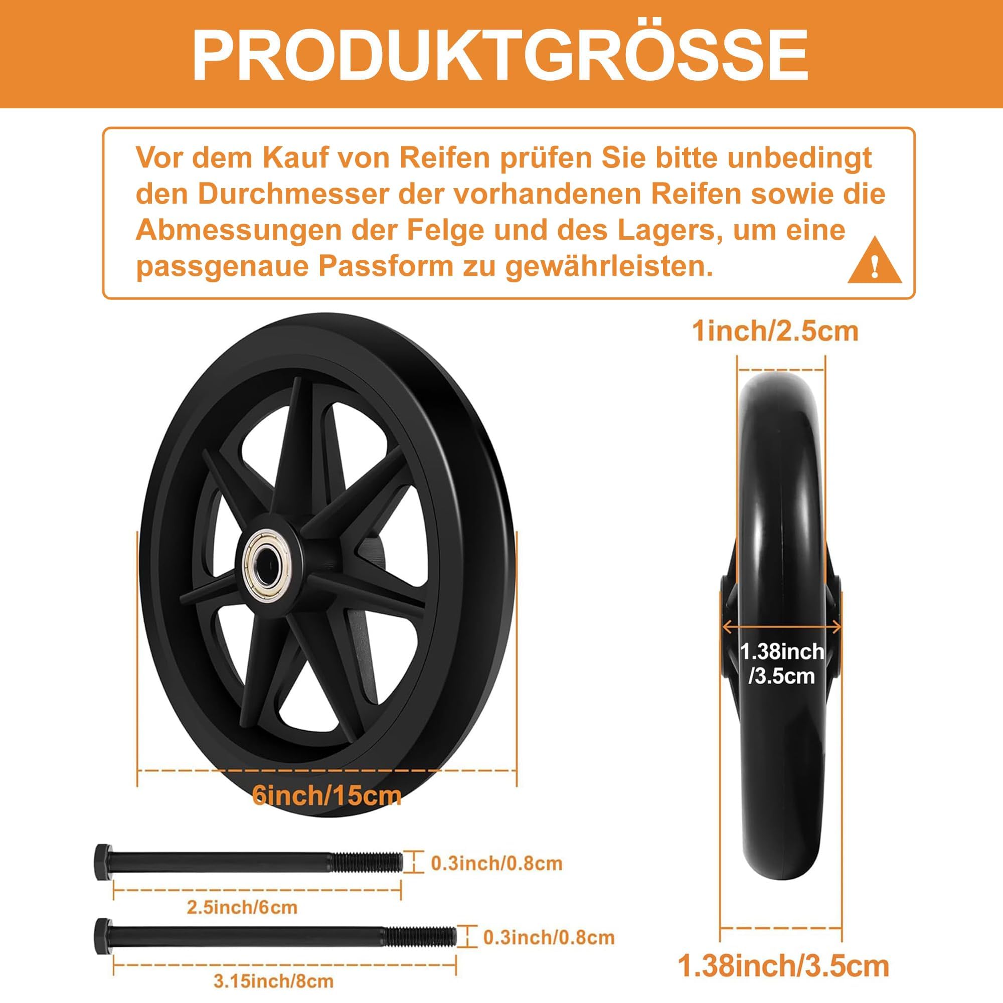 Pack de 2 roues de remplacement solides de 150 mm - Matériau en caoutchouc écologique, pneus PU résistants à l'usure - Facile à installer, compatible avec la plupart des modèles de voitures (déplié)