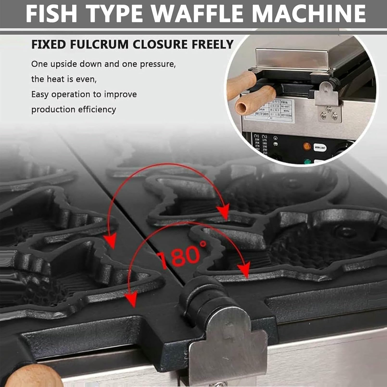 Mini máquina para Hacer gofres con Forma de pez, máquina Comercial para Hacer gofres con Forma de pez con 12 moldes, Temporizador y Control de Temperatura, Tiendas de Aperitivos,