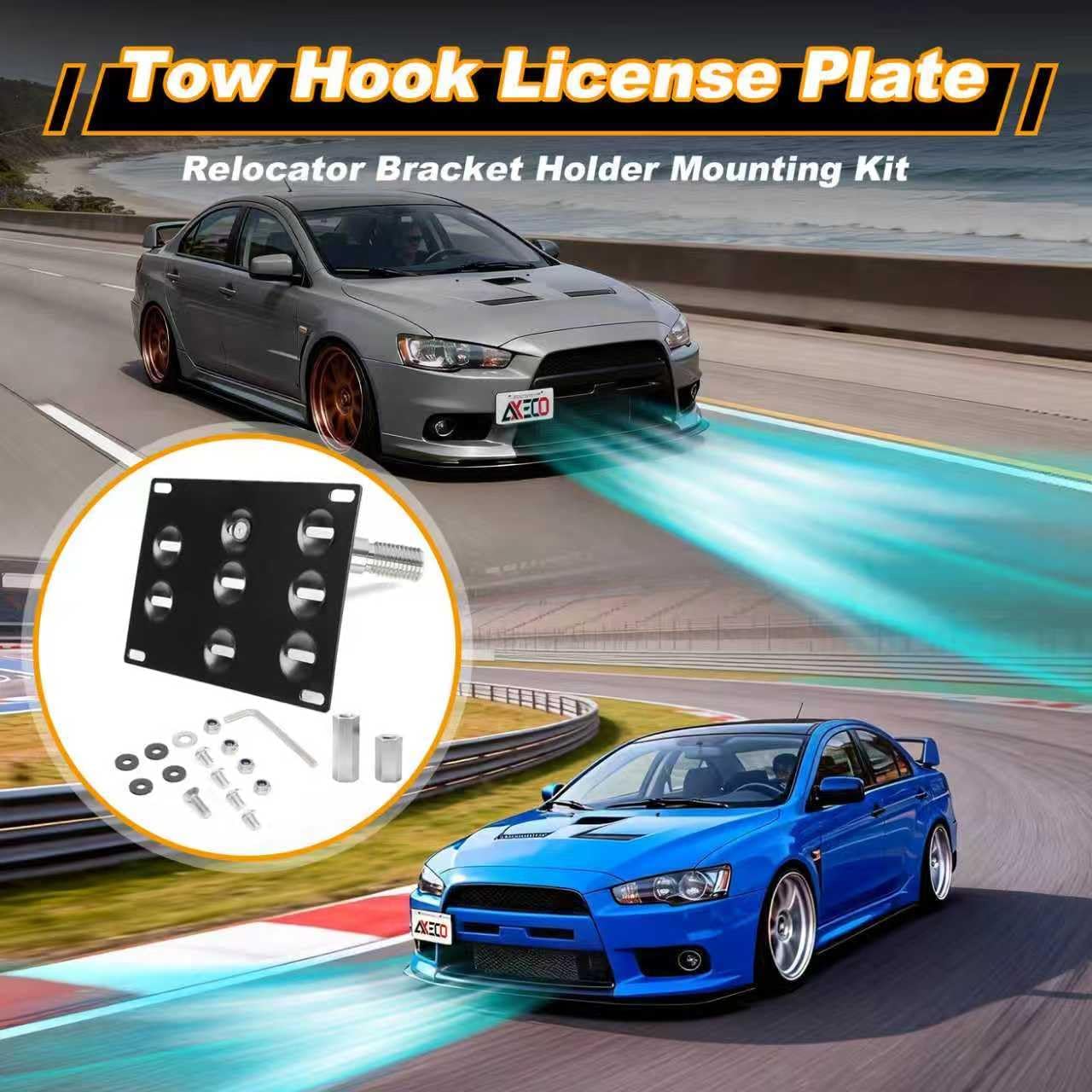 for Mitsubishi Lancer EVO 10 EX No Drilling Front Bumper Tow Hook License Plate Relocator Tag Offset CZ4A Street Legal