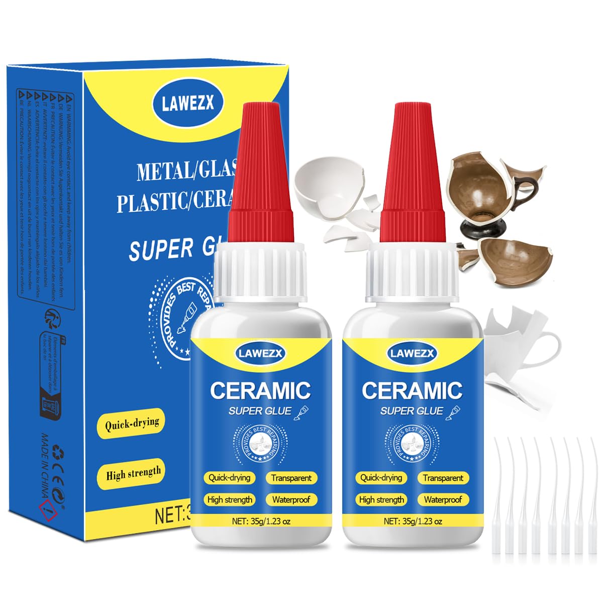 35g Ceramic Glue, Ceramic Glue Repair for Pottery, Instant Strong Adhesive - Clear, Waterproof, Heat Resistant, Safe Adhesive for Bonding Pottery, Porcelain, Dishes, Mugs, Tiles, DIY Crafts (2Pcs)
