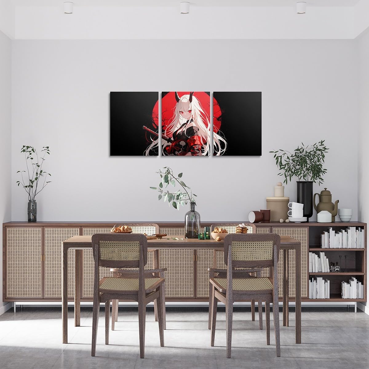 Erosebridal Japanese Anime Framed Wall Decor, Kids Anime Girl Canvas Wall Art Kawaii Japanese Style Artwork Posters Cartoon Japan Animation Painting For Living Room Bedroom, Red Black 12"X 16"