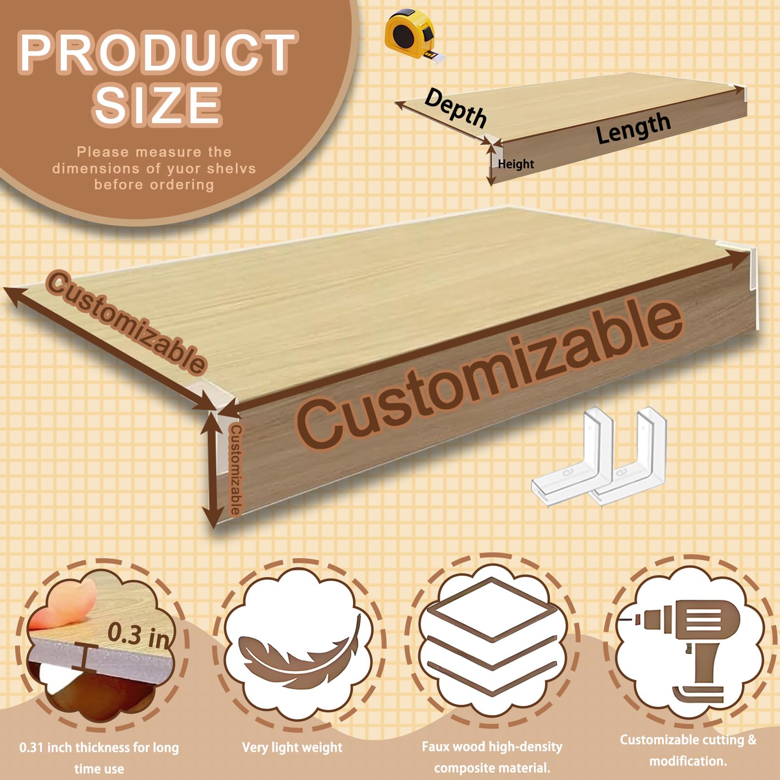 Generisch Stück Drahtregalabdeckungen, 71 x 30 x 6,5 cm, herausnehmbare Regaleinlagen für Küche und Bad, strapazierfähiger, feuchtigkeitsbeständiger Vorratsschrank-Organizer, holzfreie Schrankdekorat