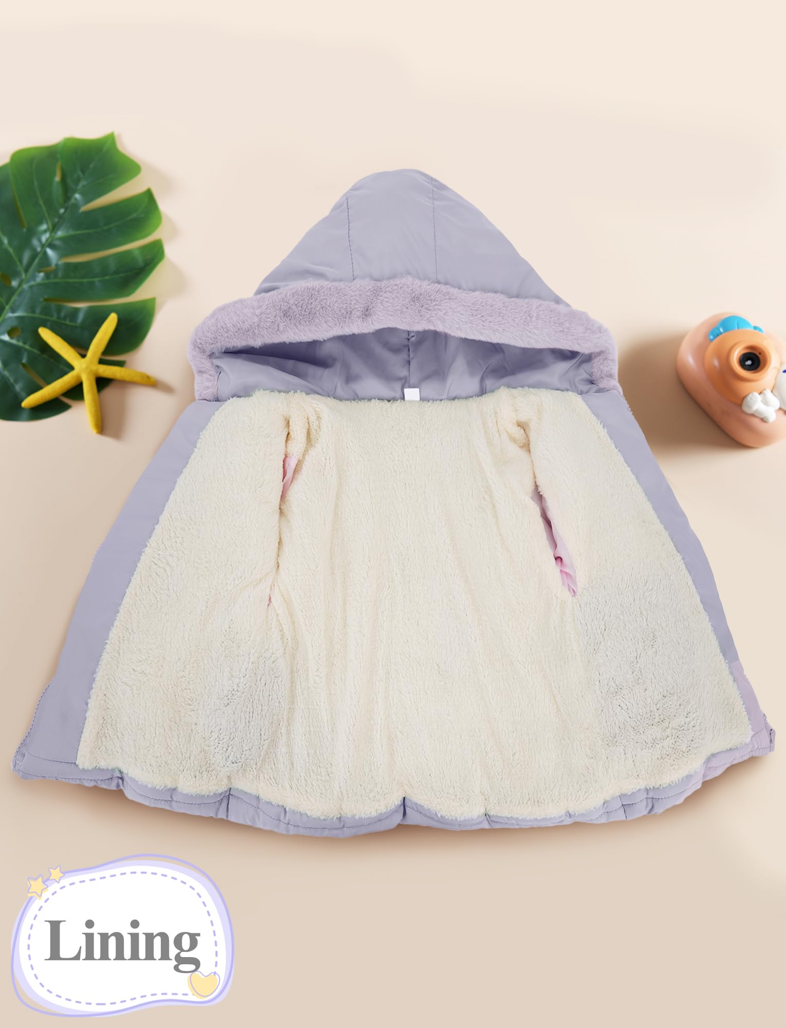 Happy Cherry Fille Doudoune Manteau à Capuche Fourrure Rembourré Blouson d'Hiver Manches Longues Chaud Veste de Neige Epaisse pour Enfant 1-5 Ans