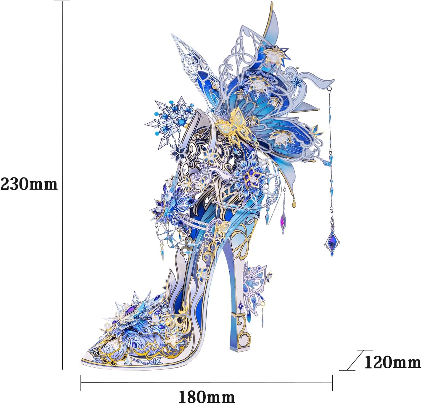 MU Metal Puzzles for Adults Wedding Ice Blue Shoe Cinderella Shoes Puzzle 3D Metal Model Kits Building, DIY Sets Xmas Birthday Wedding Girfriend Gifts Home Desk Decor Craft Projects