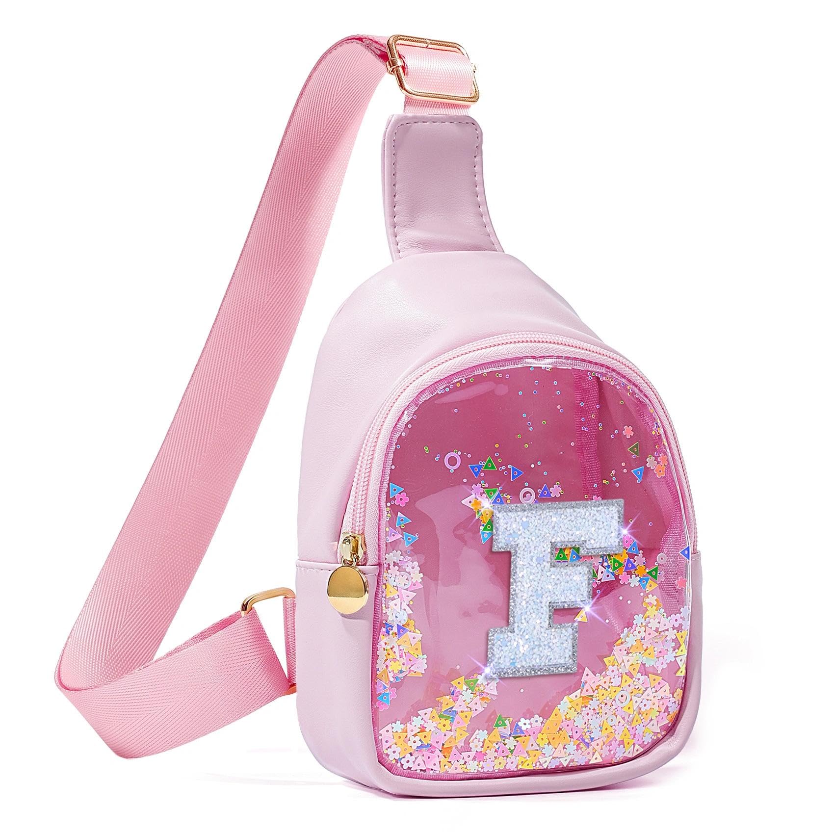 COSHAYSOO Pink Toddler Little Girls Purse 2 3 4 5 6 7 Year Old Kids Sling Bag Initial Crossbody Pouch, Stylish Trending Practical Useful Birthday Christmas Valentines Graduation Gifts Letter F