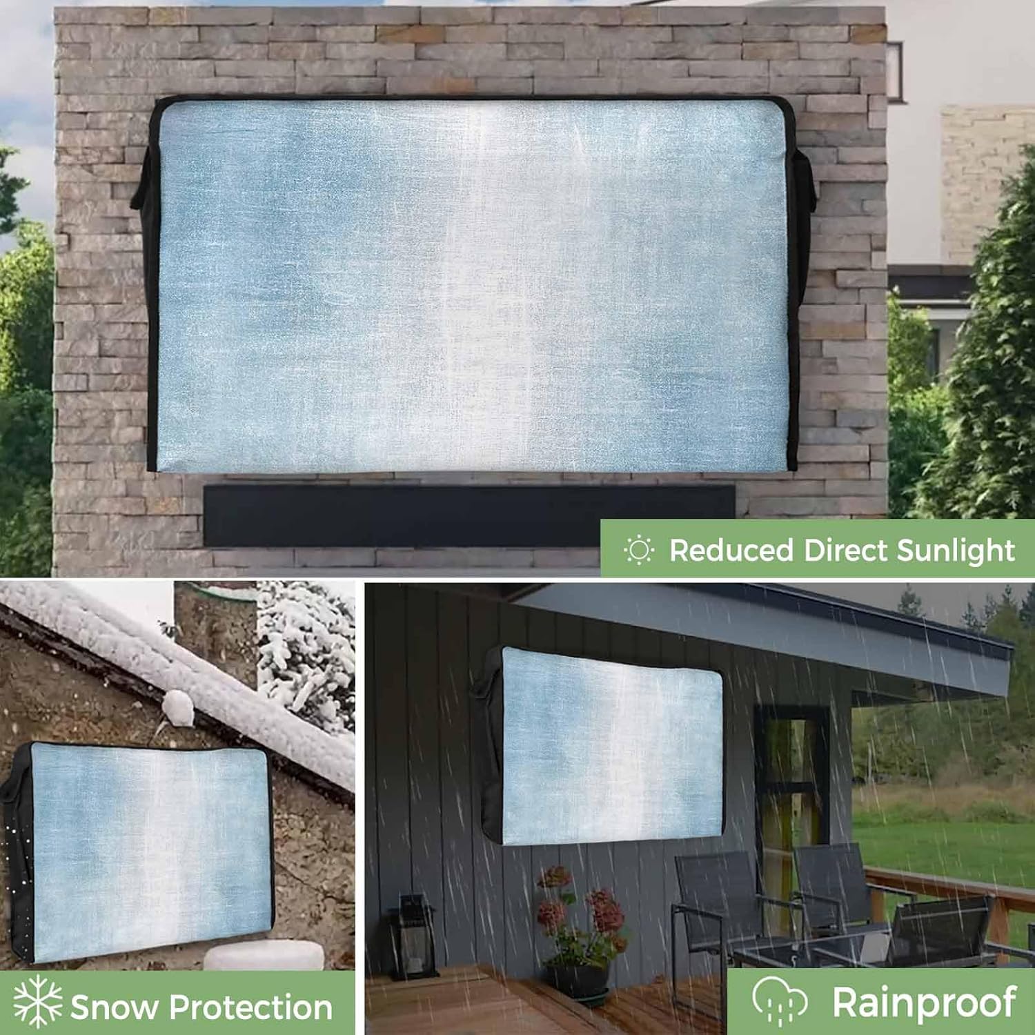 Outdoor TV Cover 65 Inch Abstract Art Painting TV Enclosure Blue White TV Covers for Outside TV Display Screen Protector with Remote Control Pocket Home Decor