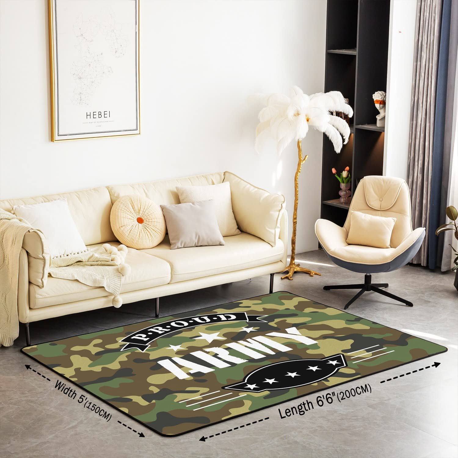 Homemissing Camouflage Tapis de Salon 100x150cm Salon Camouflage Tapis Chambre à Coucher Style Militaire décoratif Army Grain Vert Marron