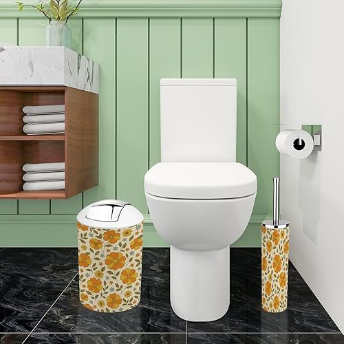 Miniatura 5 de Bathroom Accessory Set 6 Piece Boho Colorful Large Scale Hand Drawn Floral Seamless Retro 70s Style Trash Can, Toothbrush Holder, Soap Dispenser,