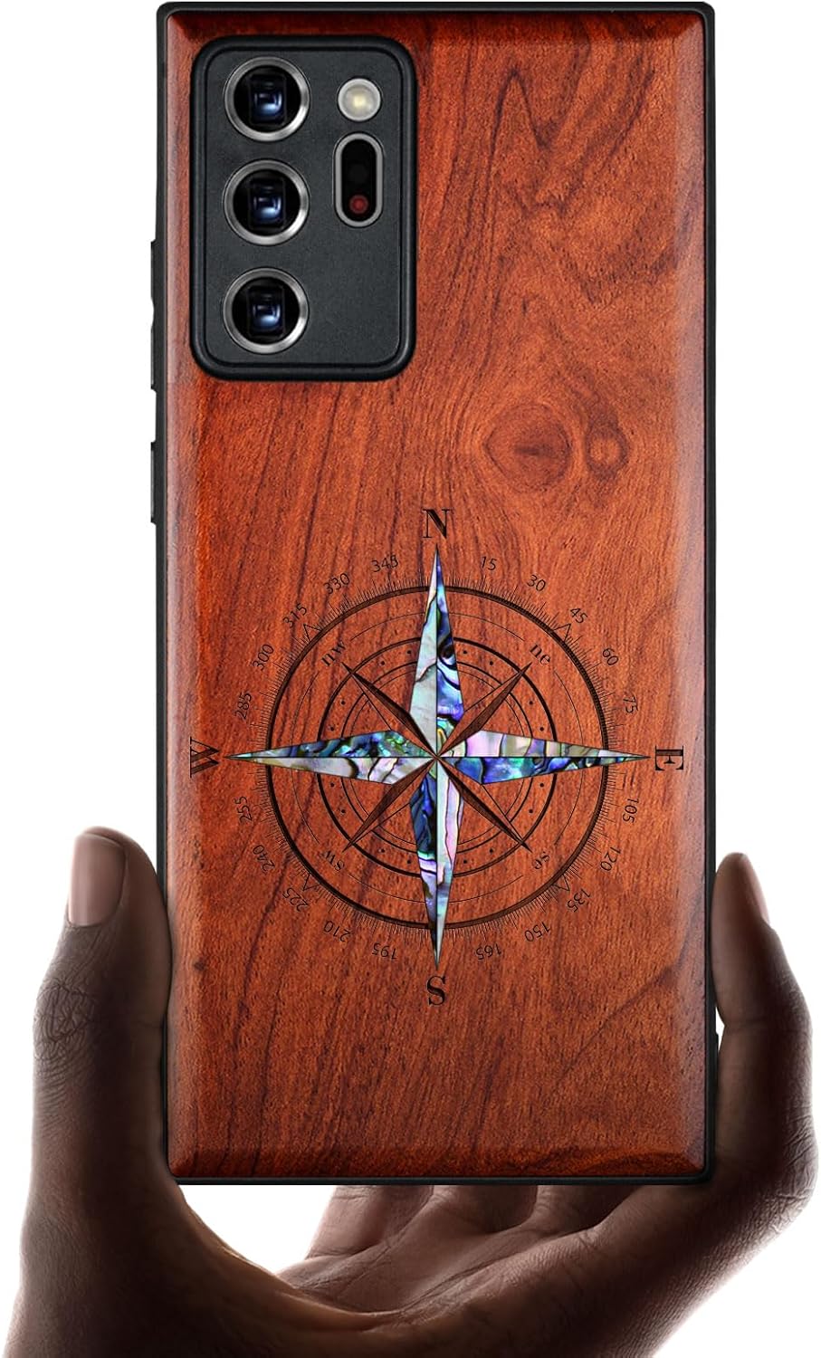 Carveit Designer Wooden Case for Samsung Galaxy Note20 Ultra Case Cover [Shell Inlay & Wood Engraving] Compatible with Wireless Chargers Note20 Ultra Case (Shell Compass)