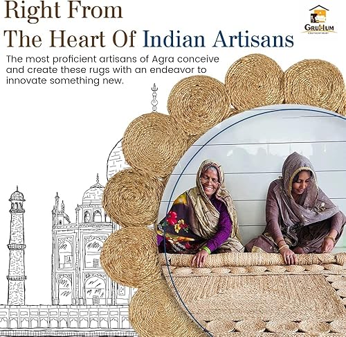 Miniatura 9 de GRUHUM Alfombra tejida a mano de yute redonda de 4 pies, de fibra natural, bohemia, suave, trenzada, rústica, vintage, beige, reversible, ecológica,