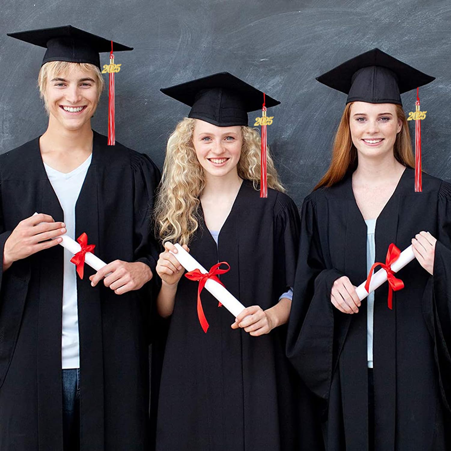 UIALECG 10 Pieces Graduation Tassels 2024 With Charm - Red & White Double Color Tassel For Cap And Gown