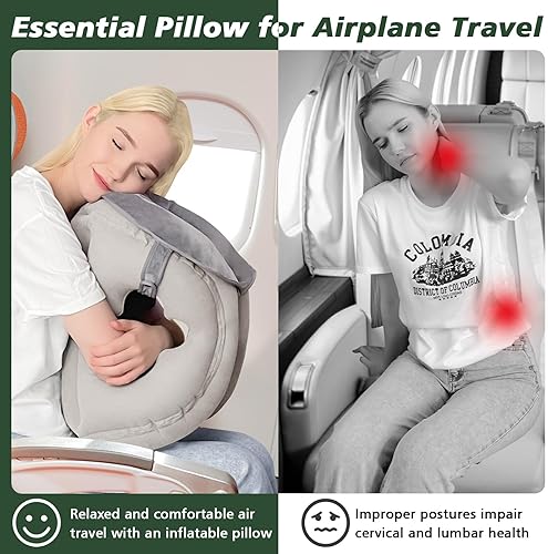Miniatura 2 de Almohada inflable de viaje, almohada de cuello de avión, cómodo apoyo para hombros y cuello para evitar un sueño poco saludable (con máscara facial,