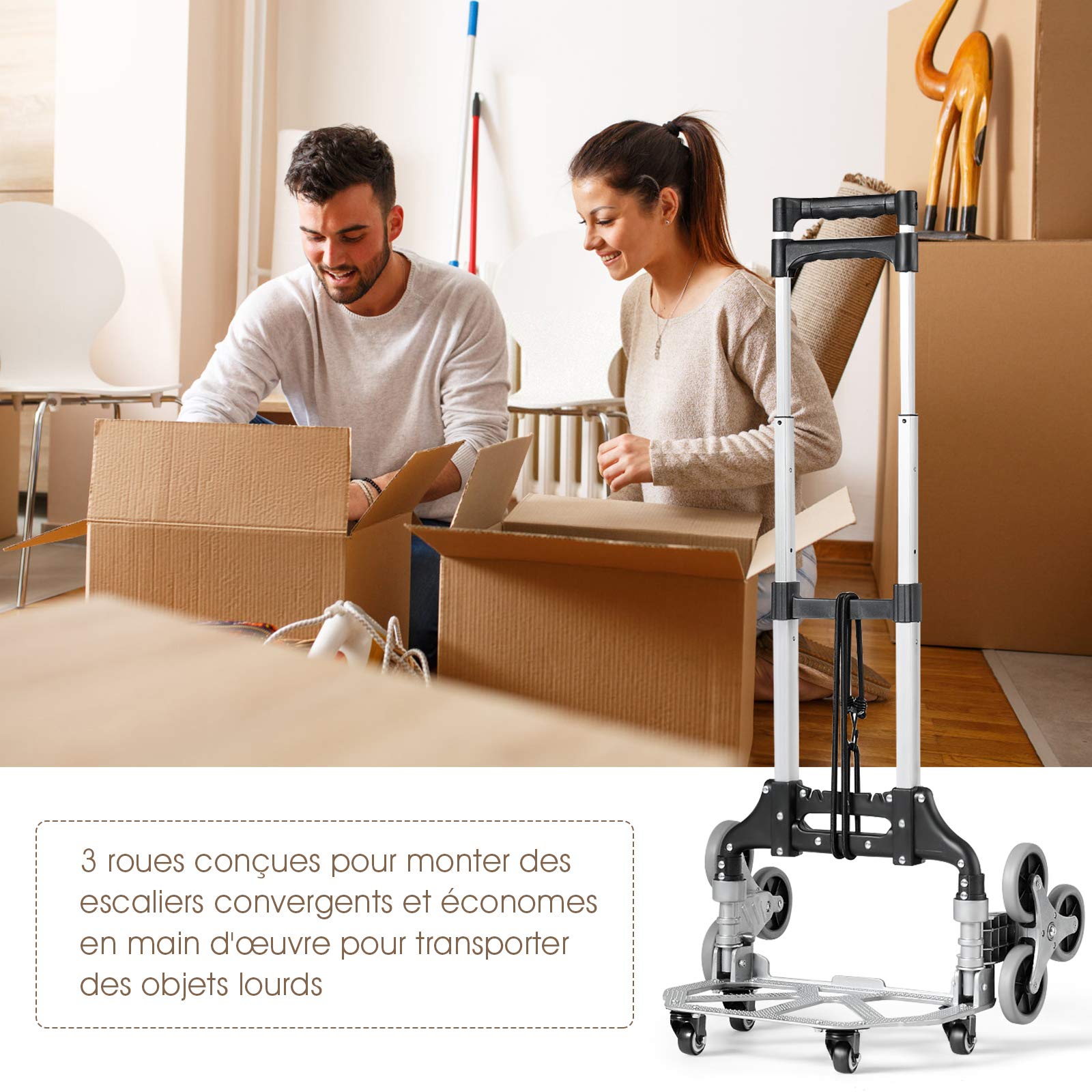 Diable Pliable Aluminium ROSEJANE 80 Kg | Hauteur Réglable 67-95 Cm, Surface Antidérapante, 3 Kg