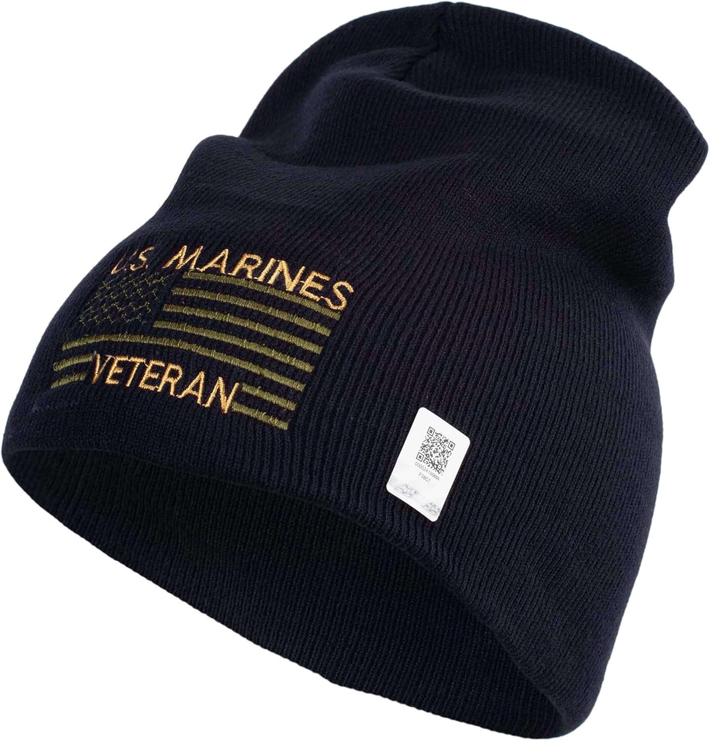 US Marine Veteran Flag Symbol Embroidered 8 Inch Short Beanie Made in USA