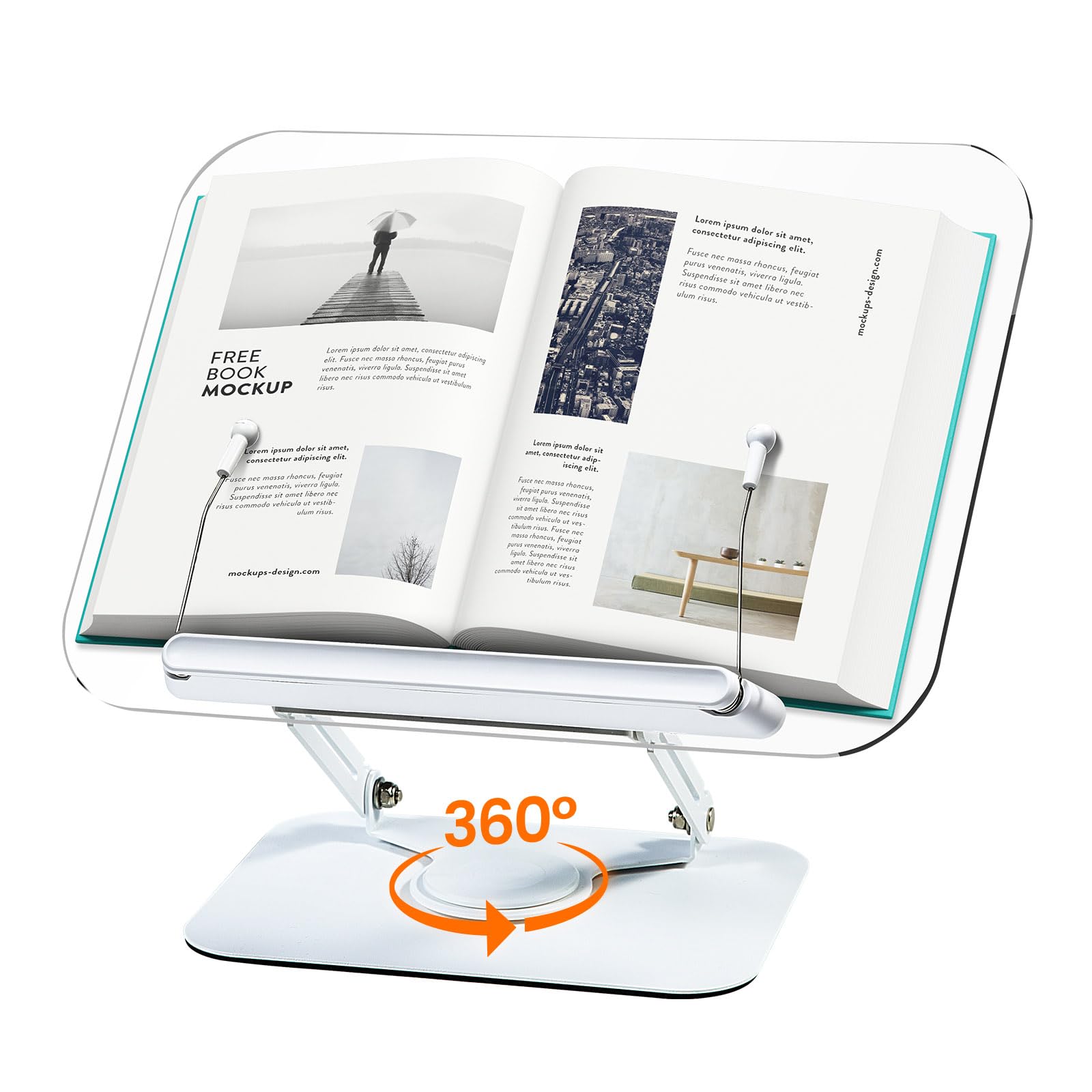 Photo 1 of Acrylic Book Stand for Reading, Adjustable Book Holder with 360° Rotating Base & Elastic Page Clips, Foldable Desktop Riser Stand for Cookbook,Laptop,Tablet,Music Scores,Recipe,Textbook Rotary model