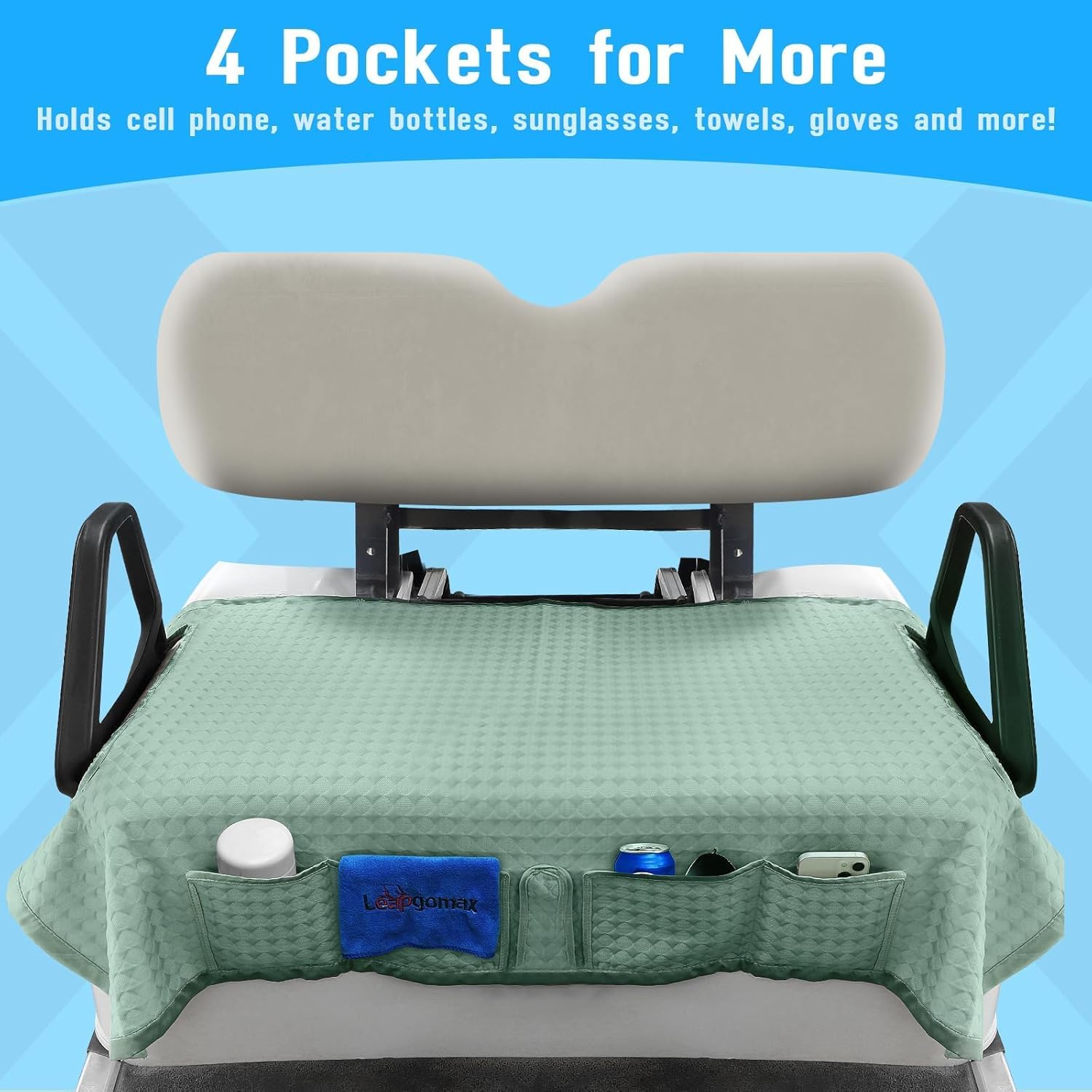 Golf Cart Cooling Ice Silk Seat Cover Blanket for EZGO TXT RXV/Club Car DS Precedent Front 2-Person Seats, 4 Pockets, Keeps Cool and Clean - Green