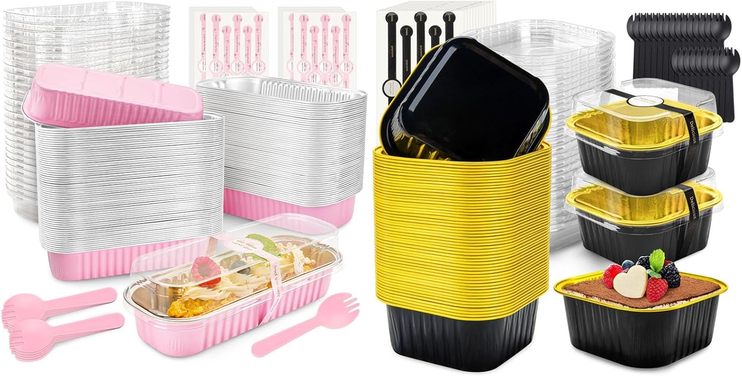 Bundle of 120 Pack Mini Loaf Pans and 60 Pack Mini Aluminum Pans for Pudding, Souffle, Party, Wedding
