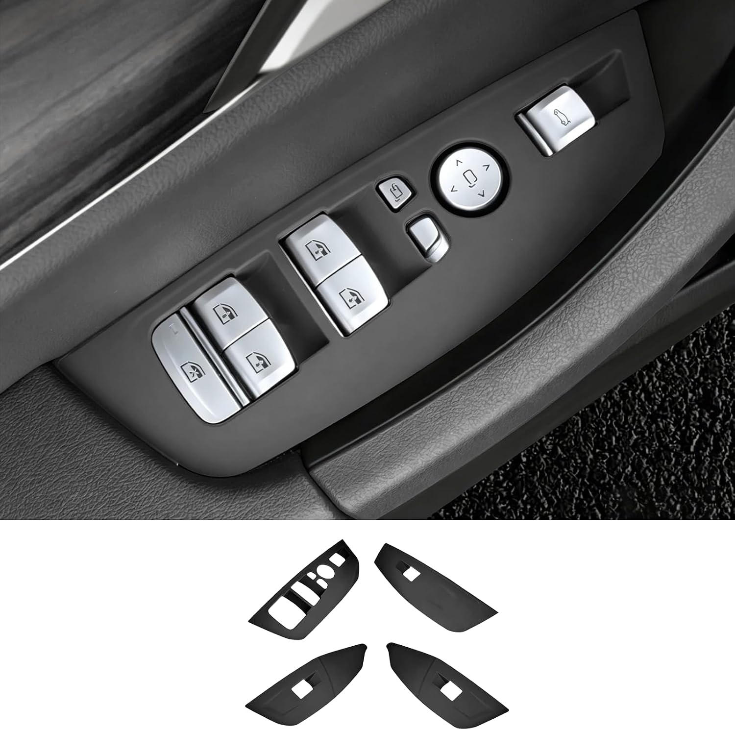 Temmis 4PCS Car Door Window Switch Panel Cover for BMW X3 2019-2024, Auto Interior Decor Accessories Armrest Trim Silicone Style Kit-Black