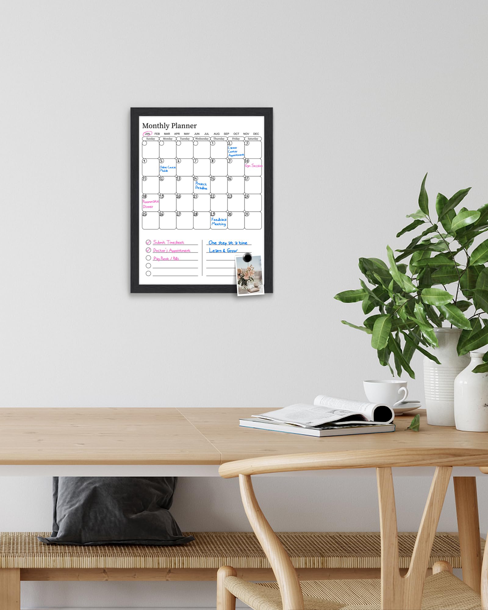 Aitakatta Dry Erase Calendar for Wall, 17x13 inches Magnetic Surface Calendar Whiteboard, 2-in-1 Planner, Vertical Layout to Do List with Black Wooden Frame(YL-SHU-BK,4333) - Image 3
