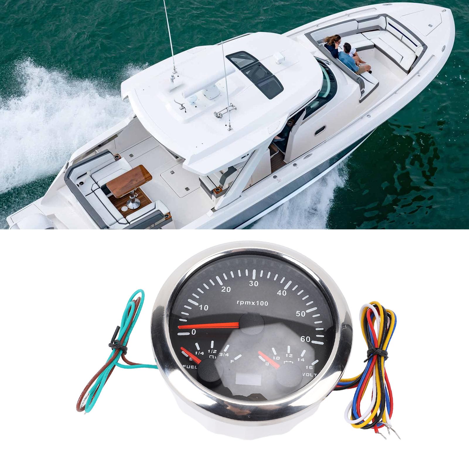 Cryfokt Miernik Prędkości 85 Mm, 6000 RPM Universal Fit 3 w Nożem Woltomierza 1 8 do 16 V dla Motocykla dla Morskiego Samochodu (Black Dial Srebrna ramka CX8295)