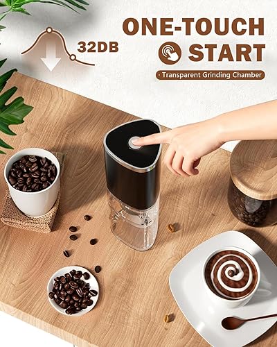 Miniatura 3 de Molinillo de café eléctrico portátil, molinillo de café automático con diseño de carga inalámbrica USB tipo C, ajustable de grueso a fino para