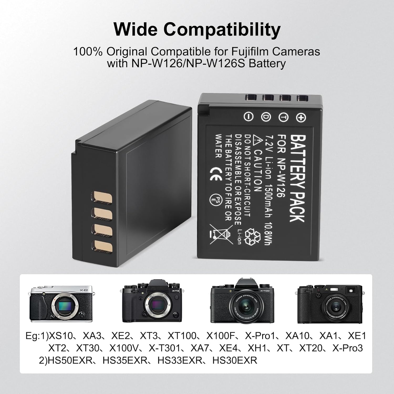2-Pack NP-W126/W126S Battery and Dual Charger for Fujifilm X100V, X100F, X-A5, X-A10, X-E4, X-Pro2, X-Pro3, X-T1, X-T2, X-T3, X-T10, X-T20, X-T30, X-T30 II, X-T100, X-T200 FinePix - Image 2