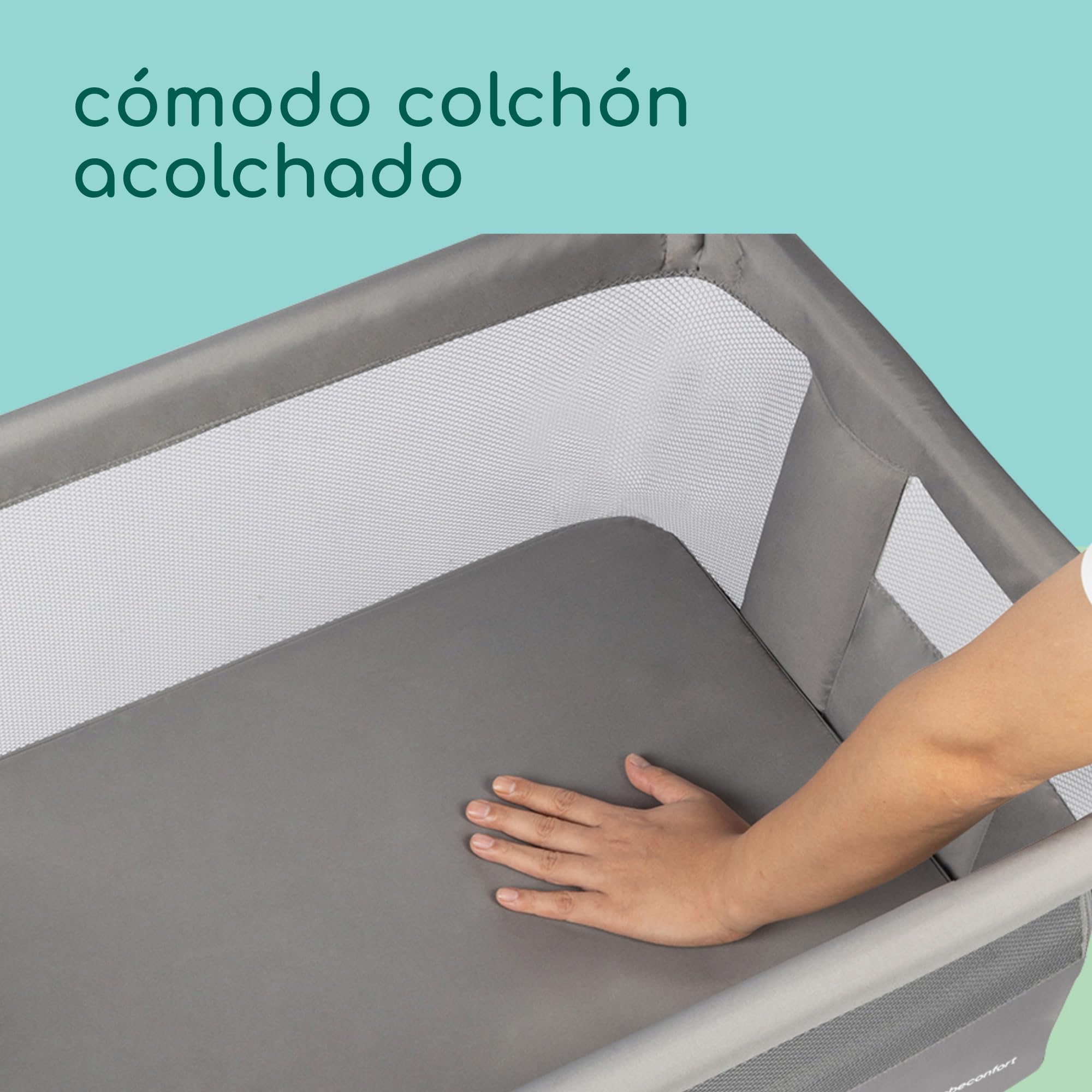 Bebeconfort Zina Colecho Bebé y Cuna Independiente Desde el Nacimiento hasta los 6 Meses (de 0 a 9 kg), Cuna Bebé Plegable, 5 Posiciones de Altura Ajustables, Colchón Reclinable, Mineral Grey