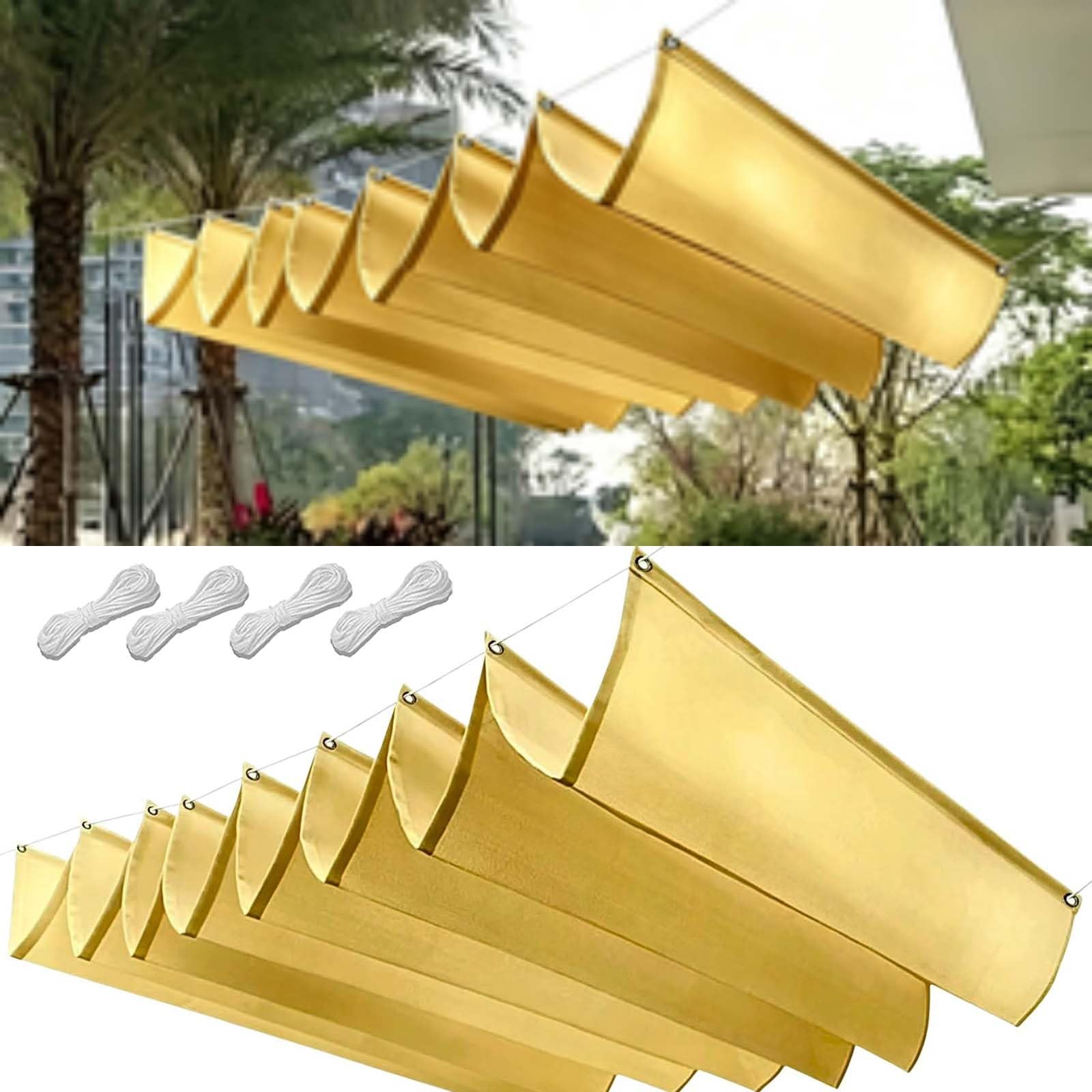 Voile ombrage rétractable haut de gamme en toile jaune sable et cordes