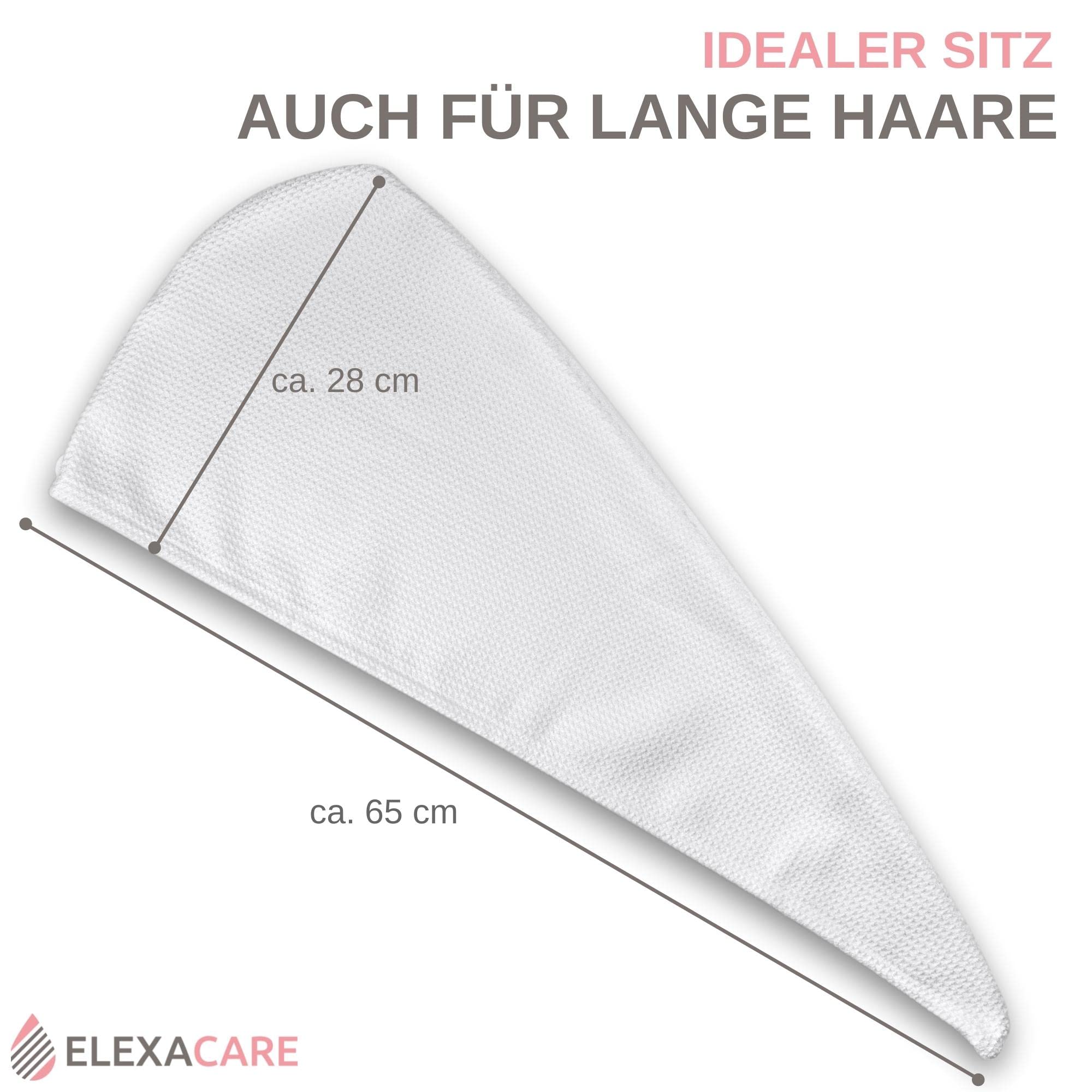 Turbante asciugacapelli, asciugacapelli in turbante con bottone (2 pezzi, bianco alpino), asciugamano in microfibra per testa e capelli lunghi