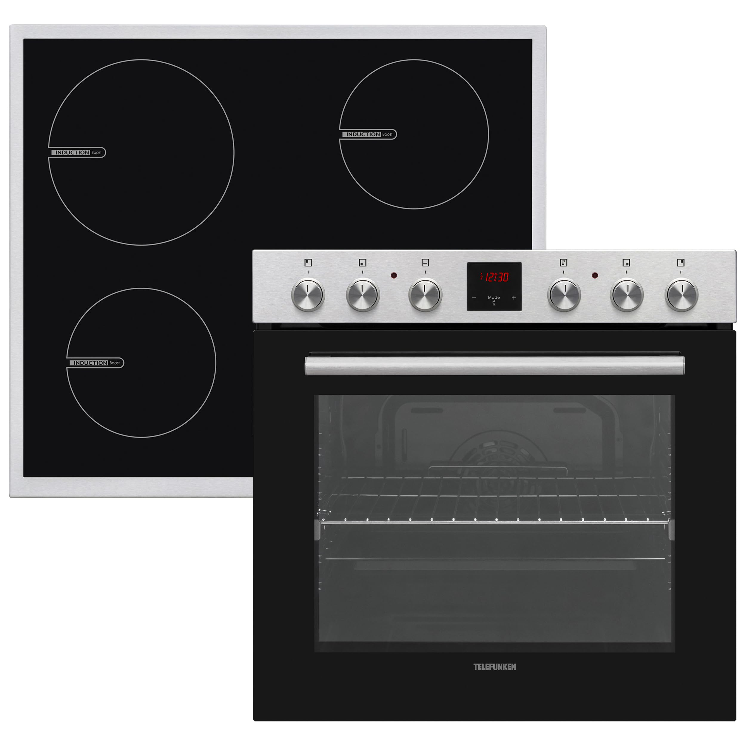 Telefunken Einbauherd-Set | Elektro-Herd-Kochfeld-Kombination | Mit Induktionskochfeld (4 Zonen) | Backofen mit Ober-Unterhitze und Umluft | Teleskopauszug | 78 Liter | 60 cm | Herdset B-HS-75-I-I