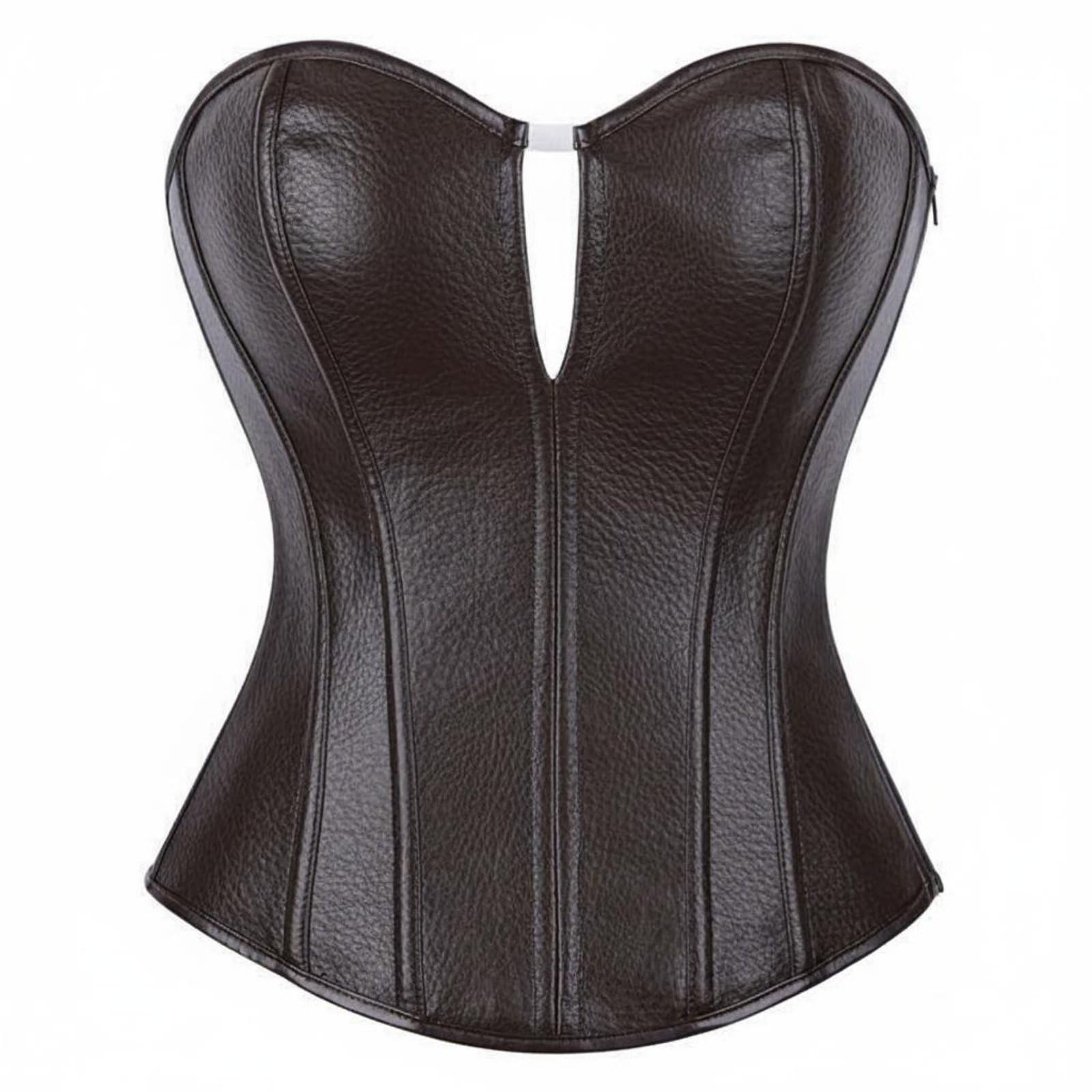 UJEAVETTE Vintage Aesthetic Zipper Side Leather Bustier Body Shaping Boned Push up Corset Top Faux Leather Corset for Parties, Clubbing, Costumes, XL-picture-25
