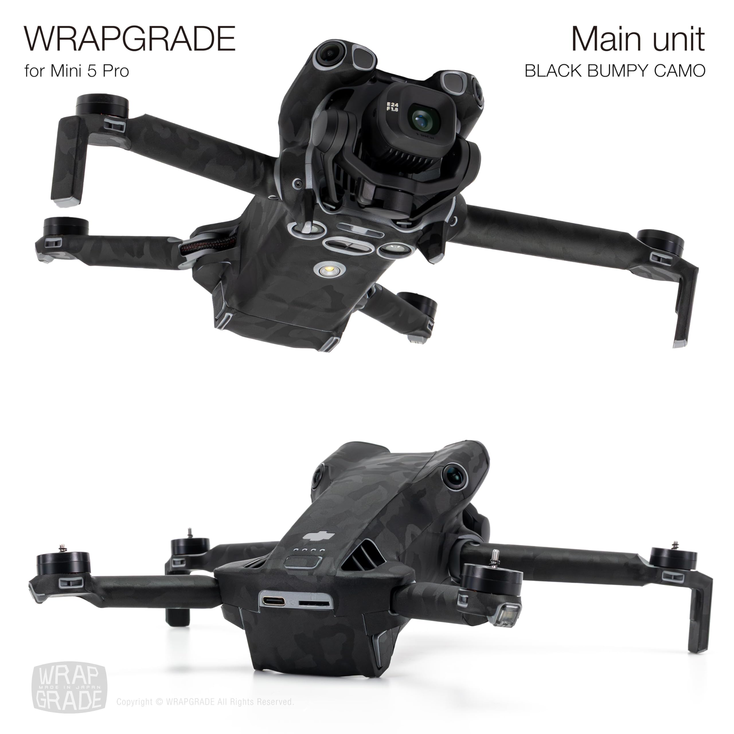 WRAPGRADE Skin Stickers Compatible with DJI Mini 5 Pro (Black Bumpy Camo) - Image 4