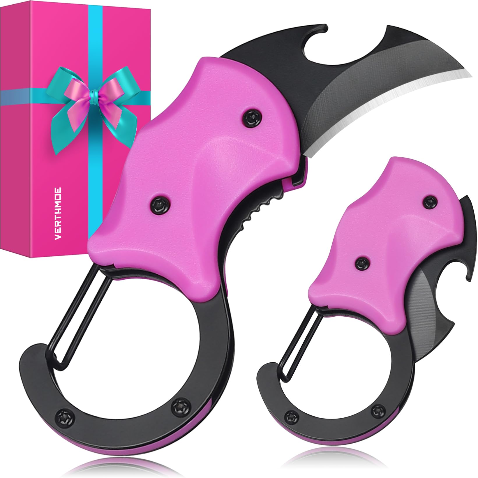 Small Pocket Knife for Women Mom Gifts, Pink Keychain Cute Box Cutter, Knife Gadgets for Hiking Mothers day, Everyday Carry Tools, Christmas Stocking Stuffers for Women Her