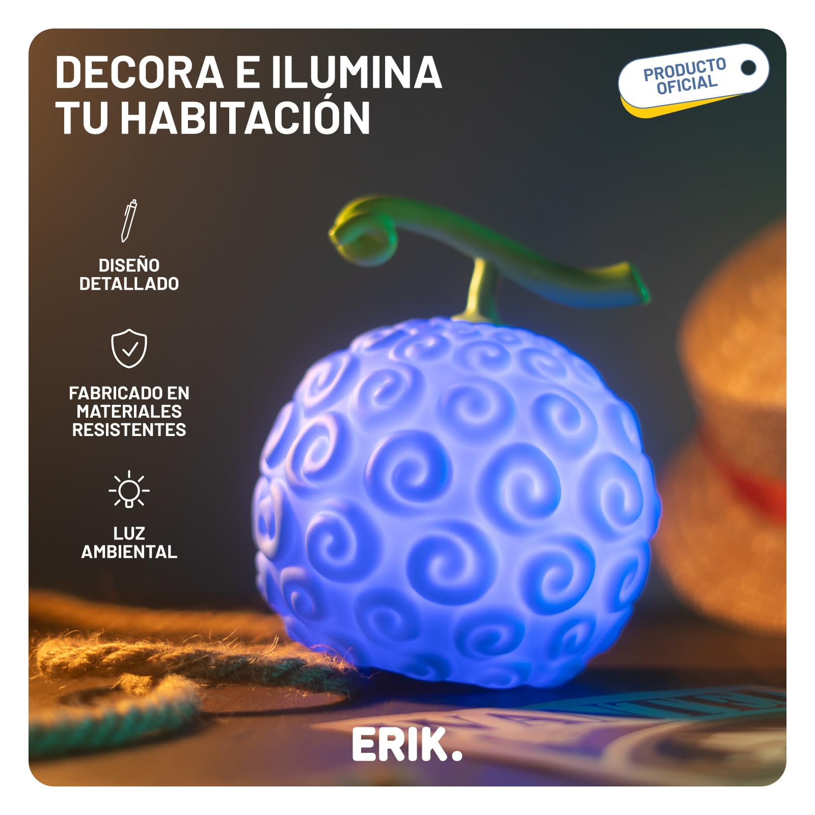 Grupo Erik Lampara One Piece Devil Fruit - Figura One Piece como Lámpara mesita noche o escritorio | Regalo Anime Manga, Merchandising Oficial | USB/Pilas : 2 Modos de Luz (16x14 cm)