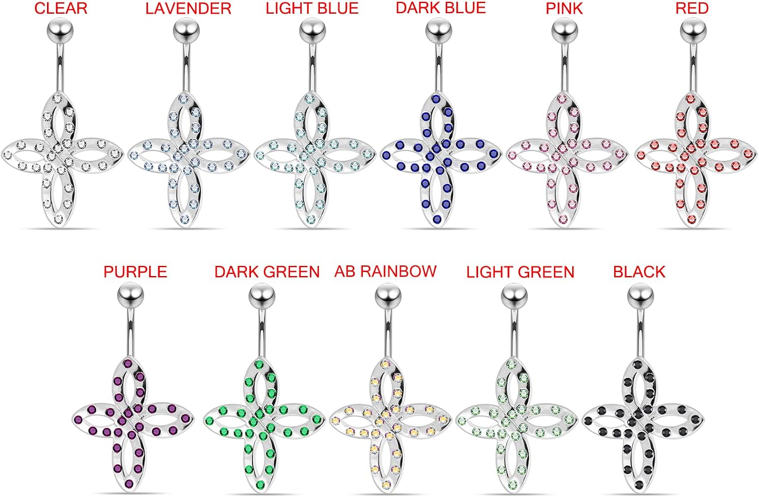 Multi Crystal Gemstone Fashion Celtic Cross Design 925 Sterling Silver with Stainless Steel Belly Ring - Belly Button jewelry - Navel jewelry