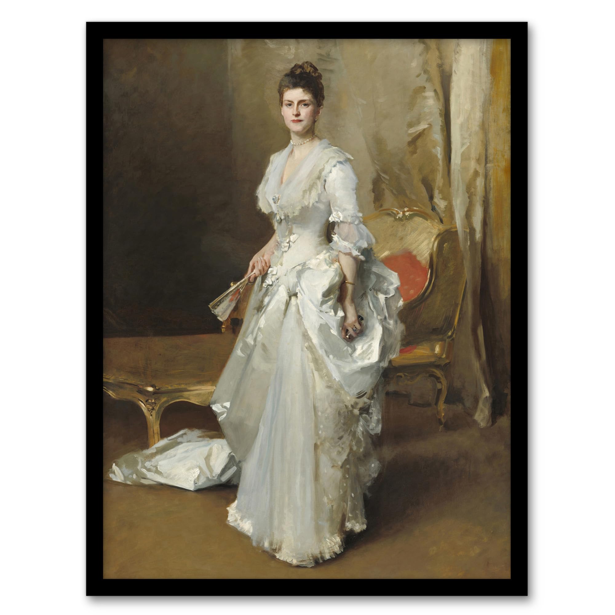 Artery8 White Mrs Henry Portrait John Singer Sargent Framed Wall Art Print 12X16" Size 12