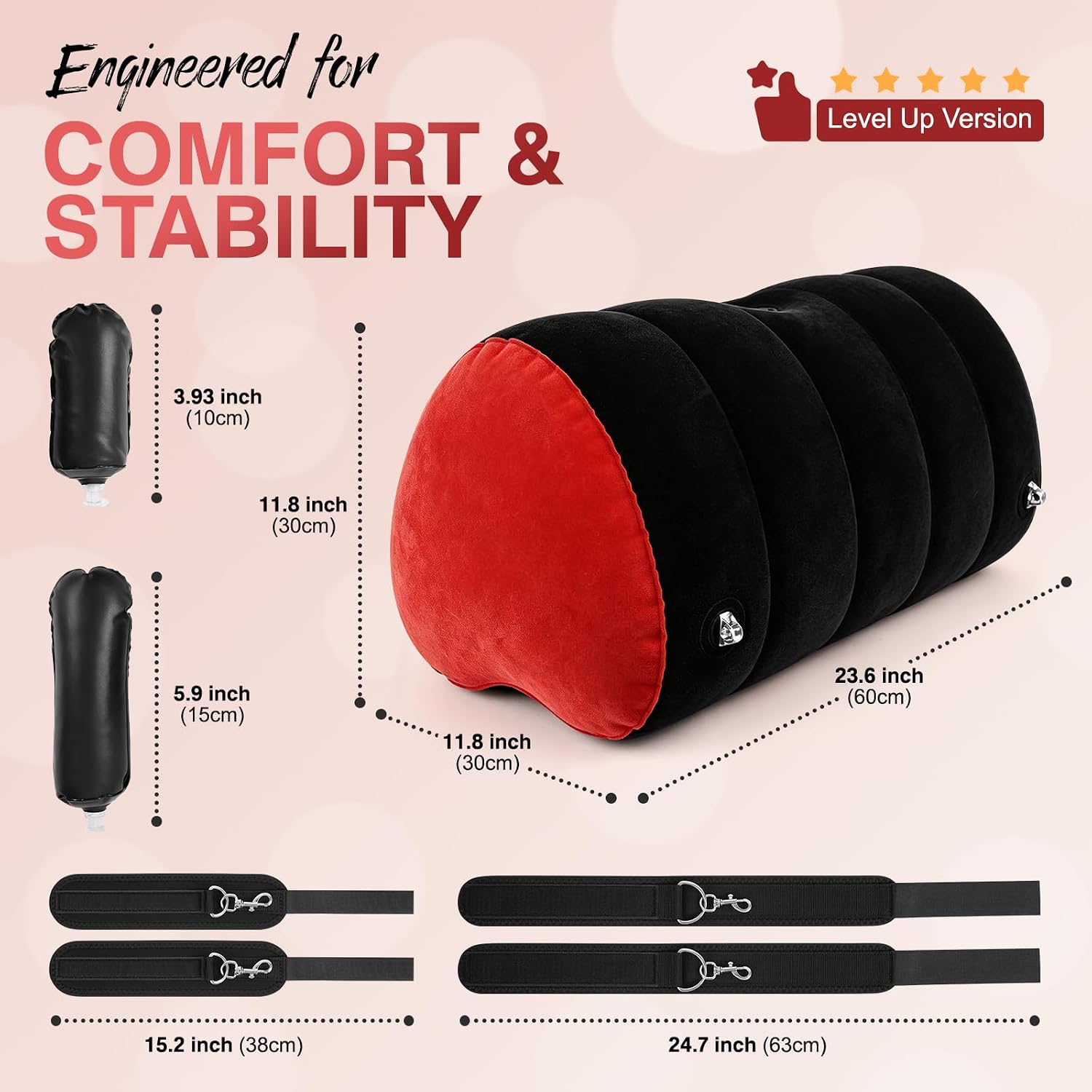 Sex Position Pillow for Couples Adult Toys, Inflatable Sex Cushion with BDSM Bondage Adjustable Restraints Wrist & Thigh Cuffs, Enhanced Bedroom Play for Couples, Solo and Beginners