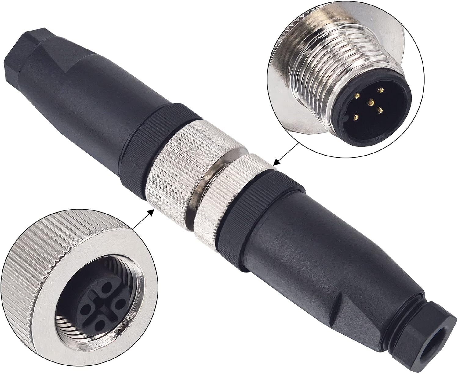 M12 Conector de 5 Pines Macho + Hembra para Panel de aviación, Conector Circular Industrial de 12 mm, Impermeable IP67 al Aire Libre, 4 Unidades