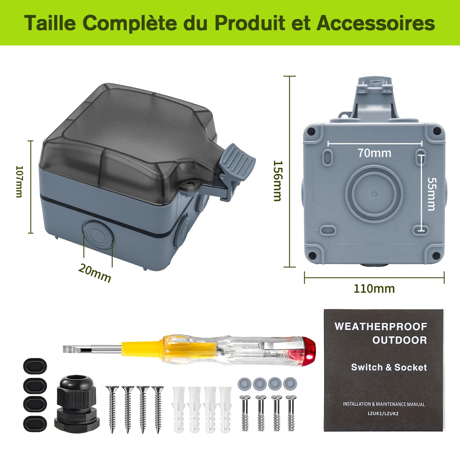 Image secondaire de Prise Extérieure Étanche IP66 avec Interrupteur et Voyant Lumineux - Vonsera